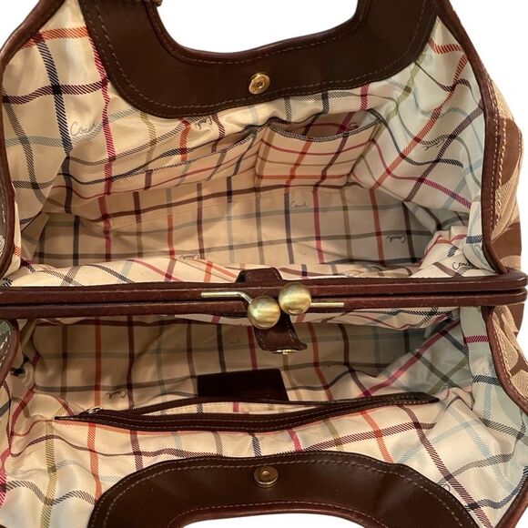 Y2K Coach Ergo Gold Kiss Lock Satchel Signature Brown Jacquard Leather Frame - Picture 3 of 9